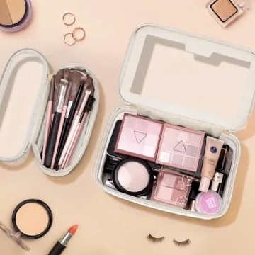 Soimeat Clear Travel Makeup Bag with Brush Holder Off-White