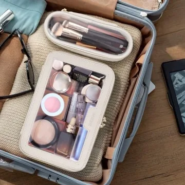 Soimeat Clear Travel Makeup Bag with Brush Holder Off-White