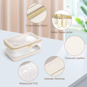 Soimeat Clear Travel Makeup Bag with Brush Holder Off-White