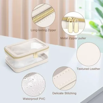 Soimeat Clear Travel Makeup Bag with Brush Holder Off-White