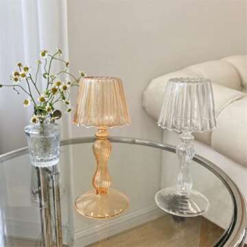 Gurfuy Desk Lamp Shaped Glass Candle Holder - Glass Hurricane Candleholder Crystal Decorative Candle Stand for Table Wedding Dinning Centerpieces Party Supplies Decor Amber