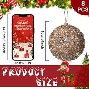 BBTO 8 Pcs Christmas Tree Ball Ornaments Glitter Sequin Foam Ornaments Hanging Decorations for Xmas ...