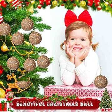 BBTO 8 Pcs Christmas Tree Ball Ornaments Glitter Sequin Foam Ornaments Hanging Decorations for Xmas Wedding Party Holiday Decor(Champagne,4 Inch)