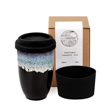 NOVA CERAMICS 12oz Travel Coffee Mug - Unique Microwave & Dishwasher Safe Tumbler With Lid - Gifts F...