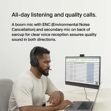 Belkin SoundForm Adapt Wireless Over-Ear Headset, Headphones for Work, Play, Gaming, & Travel w/Built-in Boom Microphone, 45H Battery Life - Compatible with iPhone, iPad, Galaxy, and More - Black