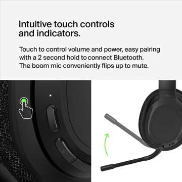 Belkin SoundForm Adapt Wireless Over-Ear Headset, Headphones for Work, Play, Gaming, & Travel w/Built-in Boom Microphone, 45H Battery Life - Compatible with iPhone, iPad, Galaxy, and More - Black