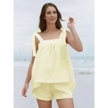 Sotimoon Womens Summer Cami Pajama Sets 2 Piece Sleeveless Top and Shorts Soft Lounge Set Yellow