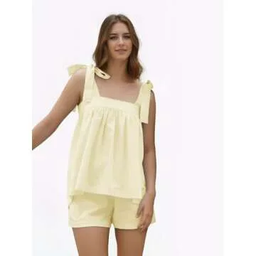 Sotimoon Womens Summer Cami Pajama Sets 2 Piece Sleeveless Top and Shorts Soft Lounge Set Yellow