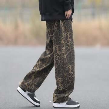 GEKUPEM Leopard Print Jeans Retro Fashion Leopard Jeans for Women High Waist Cheetah Pants Straight ...