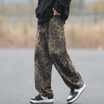 GEKUPEM Leopard Print Jeans Retro Fashion Leopard Jeans for Women High Waist Cheetah Pants Straight Leg Unisex Sizing, XX-Large