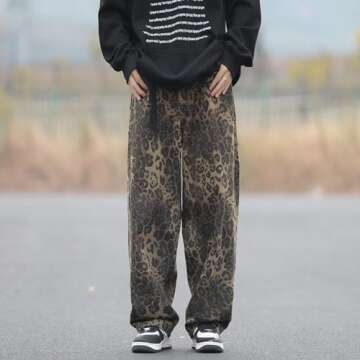 GEKUPEM Leopard Print Jeans Retro Fashion Leopard Jeans for Women High Waist Cheetah Pants Straight Leg Unisex Sizing, XX-Large