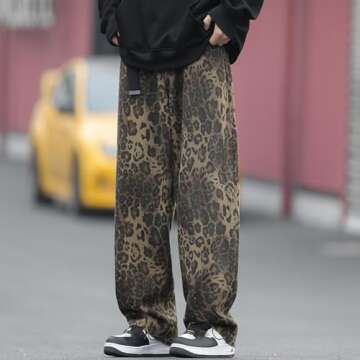 GEKUPEM Leopard Print Jeans Retro Fashion Leopard Jeans for Women High Waist Cheetah Pants Straight Leg Unisex Sizing, XX-Large