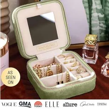 Benevolence LA Plush Velvet Jewelry Box | Travel Jewelry Case Organizer with Mirror | Featured in Oprah's Favorite Things | Best Gifts For Daughter, Girlfriend, Mom | Gifts For Her - Mistletoe Green