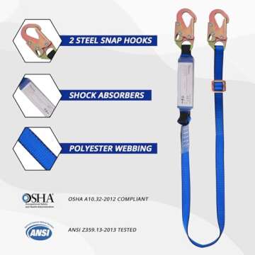 TRSMIMA Safety Harness Fall Protection - Roofing Full Body Construction Lanyard Kit Men Fall Arrest Work Tree Climbing Roofer D-ring OSHA