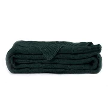 jinchan Cable Knit Throw Blanket Twin Size 60x80 inches Lightweight Comfy Spring Sweater Blanket Solid Dark Green Quilt Modern Decorative Throws Farmhouse All Seasons Couch Bed Sofa Picnic Travel
