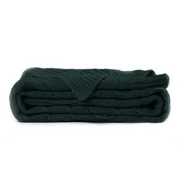 jinchan Cable Knit Throw Blanket Twin Size 60x80 inches Lightweight Comfy Spring Sweater Blanket Solid Dark Green Quilt Modern Decorative Throws Farmhouse All Seasons Couch Bed Sofa Picnic Travel
