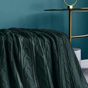 jinchan Cable Knit Throw Blanket Twin Size 60x80 inches Lightweight Comfy Spring Sweater Blanket Solid Dark Green Quilt Modern Decorative Throws Farmhouse All Seasons Couch Bed Sofa Picnic Travel