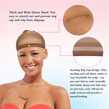 SWS 24pcs Brown Stocking Caps, Stretchy Nylon Wig Caps for Women, Skin Tone Stocking Cap Wig Caps with 35pcs Hair Clips