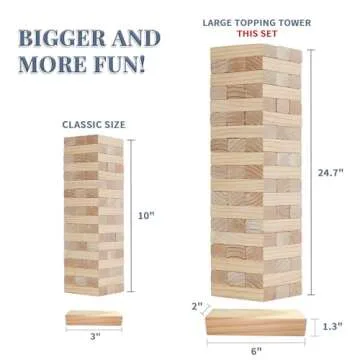 Megwoz Giant Tumble Tower Family Games for Kids and Adults - 57 Blocks of New Zealand Pine Wooden St...
