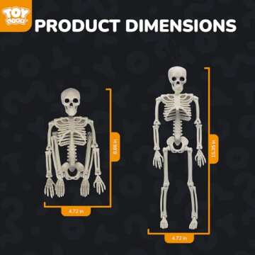TOY Life 4 Pcs Halloween Skeleton 16" Posable Skeleton Decor, Full Body Posable Joints Halloween Outdoor Skeletons, Halloween Skeletons Decorations Outdoor Indoor, Plastic Hanging Skeleton Decorations