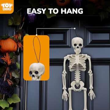TOY Life 4 Pcs Halloween Skeleton 16" Posable Skeleton Decor, Full Body Posable Joints Halloween Outdoor Skeletons, Halloween Skeletons Decorations Outdoor Indoor, Plastic Hanging Skeleton Decorations