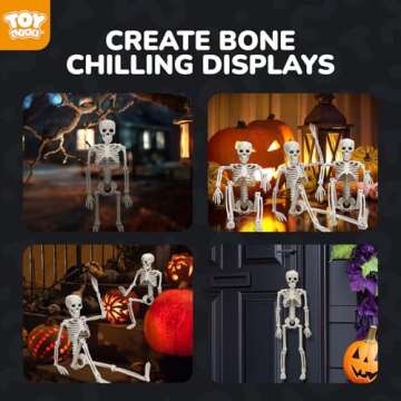 TOY Life 4 Pcs Halloween Skeleton 16" Posable Skeleton Decor, Full Body Posable Joints Halloween Outdoor Skeletons, Halloween Skeletons Decorations Outdoor Indoor, Plastic Hanging Skeleton Decorations