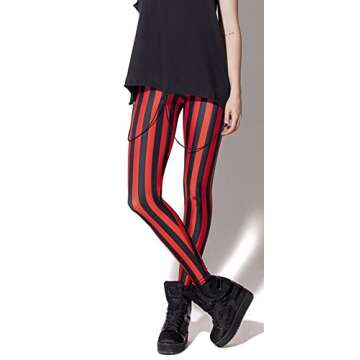 QZUnique Women's Red And Black Stripe Print Fashion Shaping Sexy Leggings