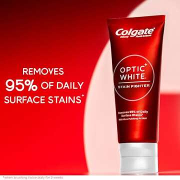 Colgate Optic White Stain Fighter Whitening Toothpaste, Clean Mint Flavor, Safely Removes Surface St...