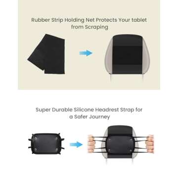 WONNIE Car Tablet Holder, Upgraded iPad Holder for Car Back Seat Headrest Mount Holder for Kids with Anti-Slip Strap,Silicone Holding Net/Fits All 7-12.9'' Tablets, 2 Pack