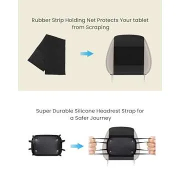 WONNIE Car Tablet Holder, Upgraded iPad Holder for Car Back Seat Headrest Mount Holder for Kids with Anti-Slip Strap,Silicone Holding Net/Fits All 7-12.9'' Tablets, 2 Pack