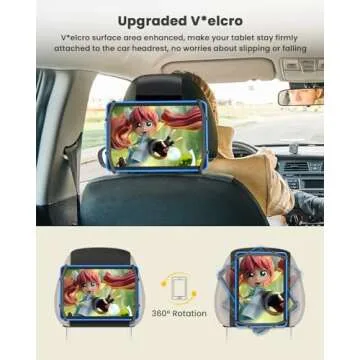 WONNIE Car Tablet Holder, Upgraded iPad Holder for Car Back Seat Headrest Mount Holder for Kids with Anti-Slip Strap,Silicone Holding Net/Fits All 7-12.9'' Tablets, 2 Pack