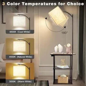 PESRAE Floor Lamp with Table, End Table with Charging Station(USB & Type-C & AC Port), 3 Color Temperatures 9W LED Bulb, Modern Shelves Side Table for Bedroom, Living Room