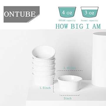 ONTUBE Ceramic Souffle Dishes Set of 6 - Elegant Porcelain Ramekins - 4oz Bakeware Set for Every Occ...