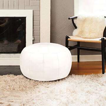 zefen Unstuffed Pouf Foot Stool Round Decorative Leather Ottoman Cushion Storage seat or for Resting...