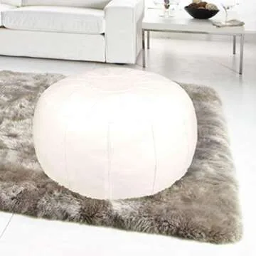 zefen Unstuffed Pouf Foot Stool Round Decorative Leather Ottoman Cushion Storage seat or for Resting Your Feet on, Floor Chair Foot Living Room Bedroom Kids Room and Wedding (White)