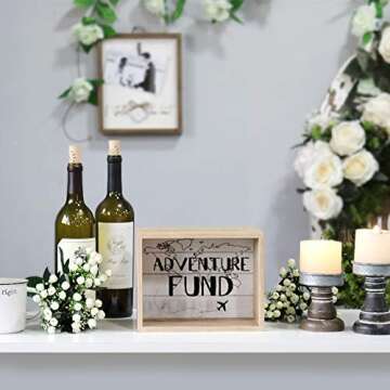 Hanna Roberts Card and Adventure Fund Wood Box with World Map and Plane Design for Weddings, Birthda...