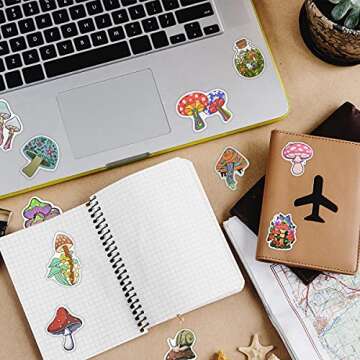 100 Pcs Cute Mushroom Stickers Waterproof Vinyl Mushroom Decals for Laptop Water Bottles Mushroom Sticker Pack for Skateboard Computer Phone Guitar Scrapbooking Aesthetic Sticker for Kids Teens Adults