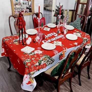 Rectangle Tablecloth Christmas 60x102 Inch - Waterproof Holiday Decor Printed New Year's Eve Rectang...