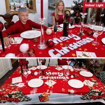 Rectangle Tablecloth Christmas 60x102 Inch - Waterproof Holiday Decor Printed New Year's Eve Rectangular Table Cloth - Washable Fabric Xmas Table Cover for Party, Kitchen, Dining Room, Outdoor, Indoor