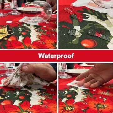 Rectangle Tablecloth Christmas 60x102 Inch - Waterproof Holiday Decor Printed New Year's Eve Rectangular Table Cloth - Washable Fabric Xmas Table Cover for Party, Kitchen, Dining Room, Outdoor, Indoor