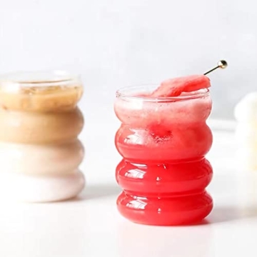 Ework4U 14oz Drinking Glasses Set with Glass Straws