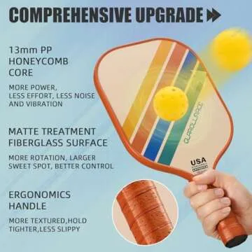 Pickleball Paddles Set of 4 Pickle Ball Rackets,USAPA Approved Pickleball Set of 4 Paddles,Fiberglass Surface & 13MM PP Honeycomb Core,Breathable Handle,4 Indoor & Outdoor Balls,1 Pickleball Bag