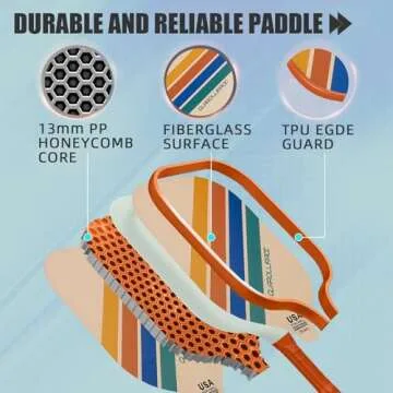 Pickleball Paddles Set of 4 Pickle Ball Rackets,USAPA Approved Pickleball Set of 4 Paddles,Fiberglass Surface & 13MM PP Honeycomb Core,Breathable Handle,4 Indoor & Outdoor Balls,1 Pickleball Bag
