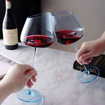 Red Wine Glasses Set of 2,Blue Crystal Wine Glass,Lead-Free Goblet,Unique Gifts for Women,Birthday,Wedding,Anniversary,Christmas，Valentine's Day (18oz, Blue)