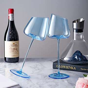 Red Wine Glasses Set of 2,Blue Crystal Wine Glass,Lead-Free Goblet,Unique Gifts for Women,Birthday,Wedding,Anniversary,Christmas，Valentine's Day (18oz, Blue)