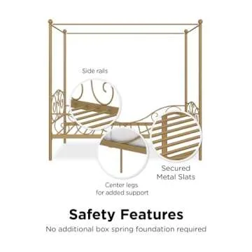 DHP Metal Canopy Kids Platform Bed with Four Poster Design, Scrollwork Headboard and Footboard, Underbed Storage Space, No Box Sring Needed, Twin, Gold