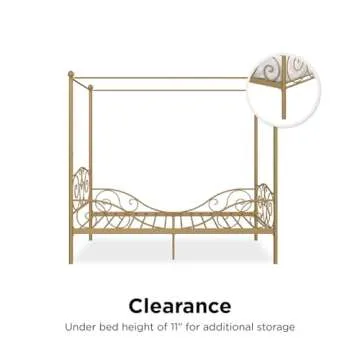 DHP Metal Canopy Kids Platform Bed with Four Poster Design, Scrollwork Headboard and Footboard, Underbed Storage Space, No Box Sring Needed, Twin, Gold