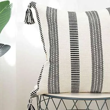 blue page Decorative Textured Black White Throw Pillow Covers Set, Modern Striped Farmhouse Pillow Cover for Couch, Square Boho Pillow Cases (20x20 Inches, 2 Pack)