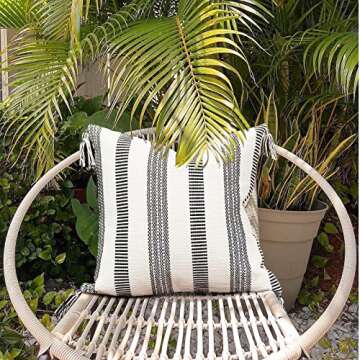 blue page Decorative Textured Black White Throw Pillow Covers Set, Modern Striped Farmhouse Pillow Cover for Couch, Square Boho Pillow Cases (20x20 Inches, 2 Pack)