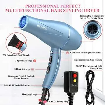 WADODO Ionic Hair Dryer Fast Drying Travel Blow Dryer